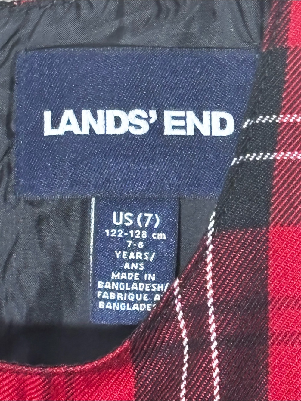 Land’ End Kids black and red plaid uniform jumper dress. Girls size 7 years - Picture 3 of 5